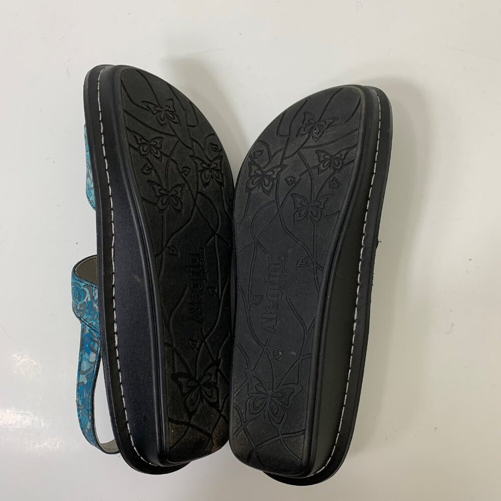 Alegria Teal Blue Floral Print Adjustable Sandals - Picture 8 of 9